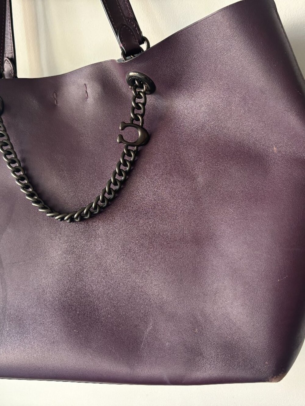Coach Central Tote 78218 Deep Plum Leather Chain Accent Shoulder Bag AS IS READ - Picture 2 of 16
